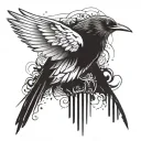 imagine blackbird with open wings and its wings are piano keys tattoo design idea