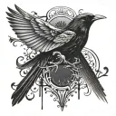 imagine blackbird with open wings and its wings are piano keys tattoo design idea