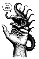 sea monster on hand talking with thumb and pointer finger tattoo design idea