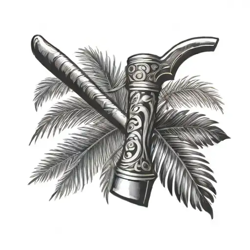 axe and palm branches tattoo design idea