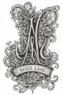 first name Noélie Leane gothic letter in the background tattoo design idea