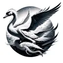swan, dragon, pegasus, phoenix over andromeda galaxy tattoo design idea