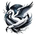swan, dragon, pegasus, phoenix over andromeda galaxy tattoo design idea