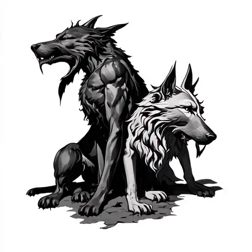 Hades and Cerberus in the underworld tattoo design idea