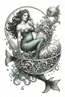 plus size mermaid suspending a ship in a bubble tattoo design idea