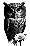 owl and gerbera daisies intertwined tattoo design idea