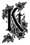 "Katerina" Katerina written vertically in old english lettering with floral background tattoo design idea