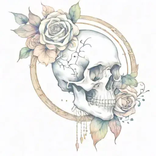 stars moon dreamer catcher faries roses skull tattoo design idea