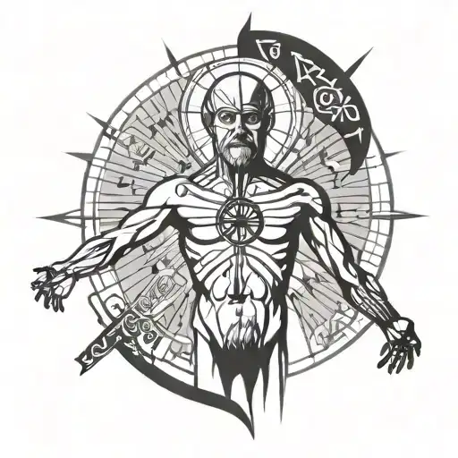 Simplified Vitruvian Man with a Breton symbol on the left pectoral tattoo design idea