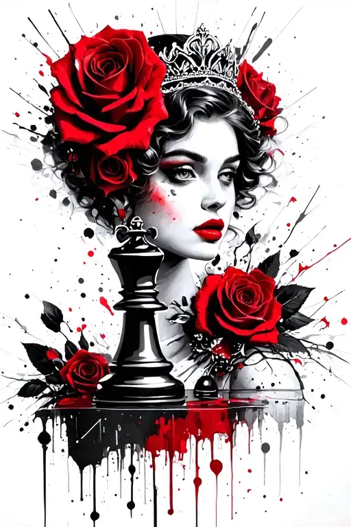 Chess Queen with Roses  tattoo design idea