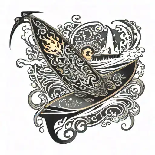 Fire Surf board Fishing tattoo design idea