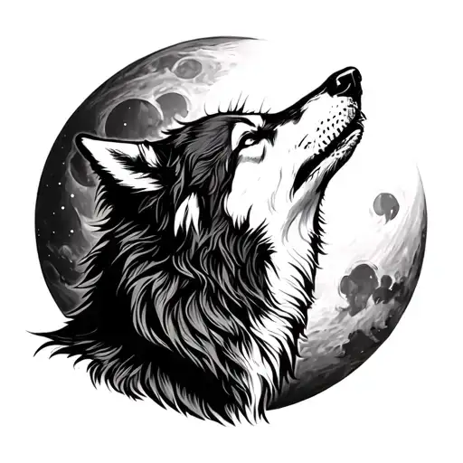 Turkish wolf howling at the moon shining tattoo design idea