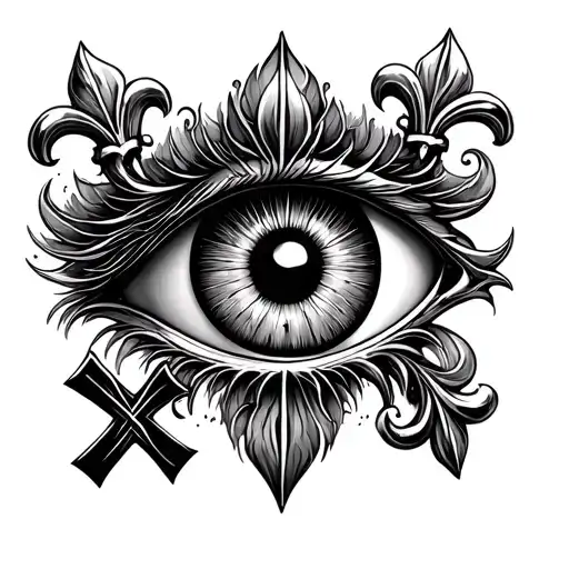 chrome hearts eye with fleur de lys and cross tattoo design idea