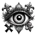 chrome hearts eye with fleur de lys and cross tattoo design idea