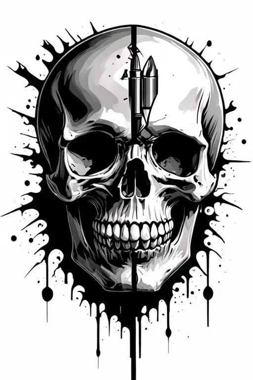 broken skull met 1 bullet in his forehead also from the sides tattoo design idea