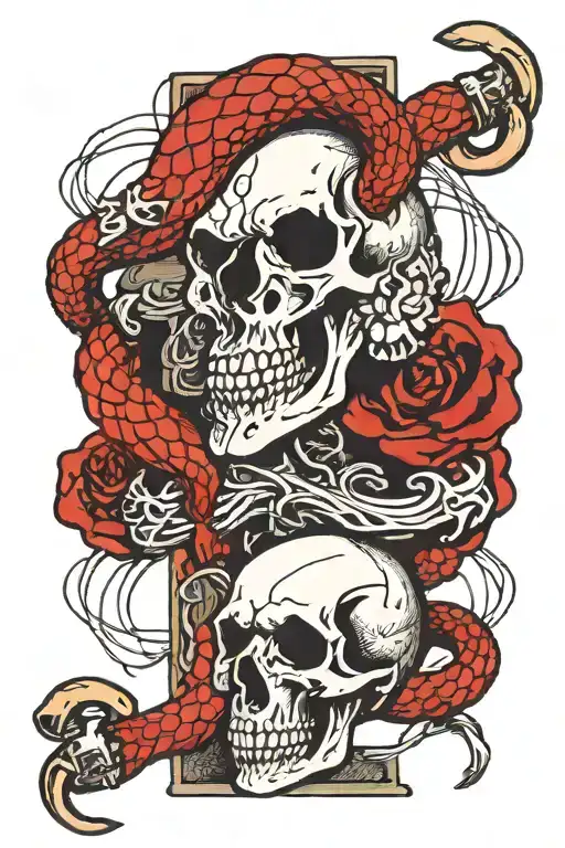 Skull,snake,tomahwk,barb wire cross tattoo design idea