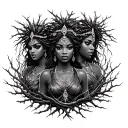 3 goddesses Oshun yemoja aje encased in vines and thorns tattoo design idea