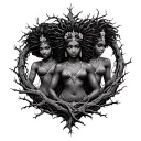3 goddesses Oshun yemoja aje encased in vines and thorns tattoo design idea