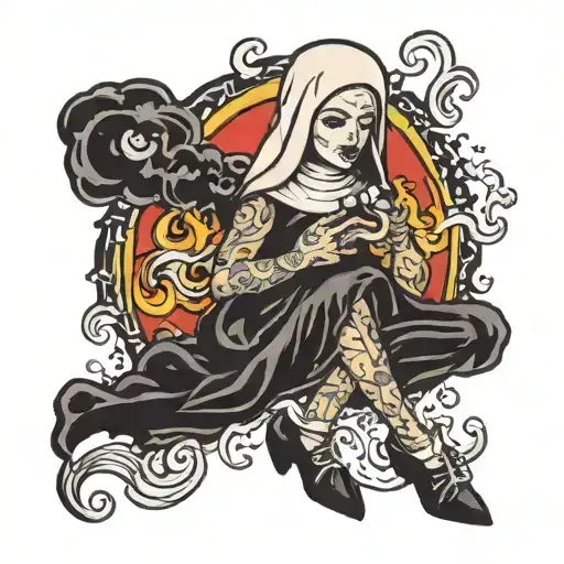 crazy naughty sexy nun smoking vape tattoo design idea
