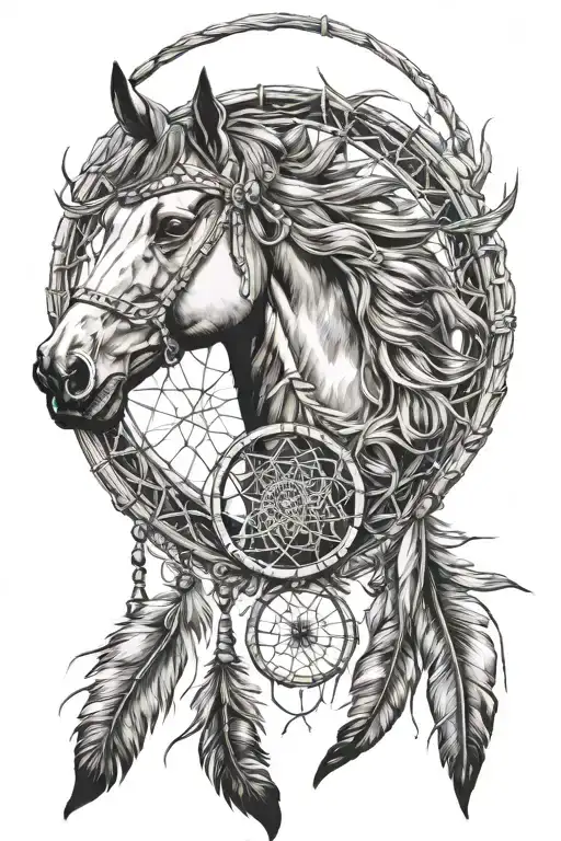 horse head inside dream catcher very detailed tattoo design idea