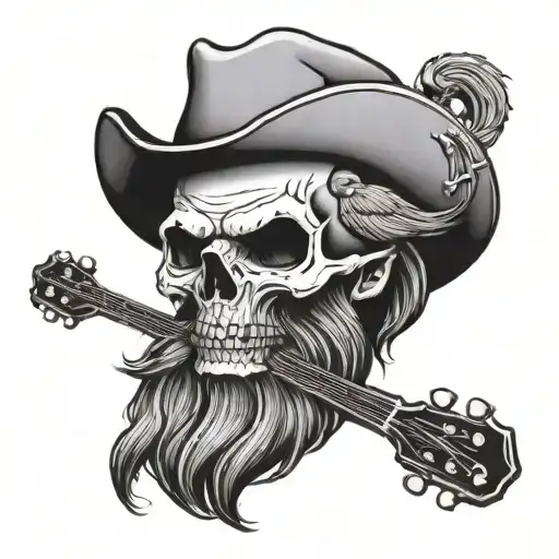skull beard play guitare  tattoo design idea