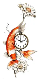 heaven beach koi fish rose daisy gardenia clock tattoo design idea