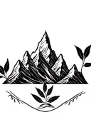 andes mountain range outline with 3 coca leaves; incorporate pachamama spiral tattoo design idea