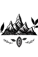 andes mountain range outline with 3 coca leaves; incorporate pachamama spiral tattoo design idea