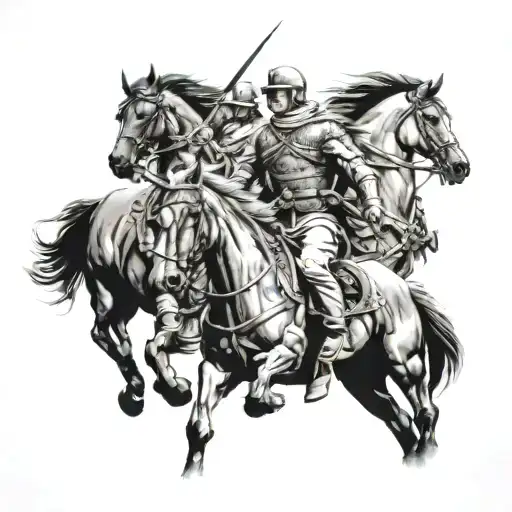 4 horseman coming from sky tattoo design idea