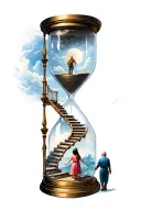 "amor patris semper desiderari" hourglass with stairway to heaven and an old man walking up and a little girl reaching out at the bottom tattoo design idea