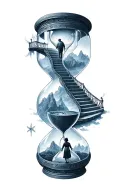 "amor patris semper desiderari" hourglass with stairway to heaven and an old man walking up and a little girl reaching out at the bottom tattoo design idea