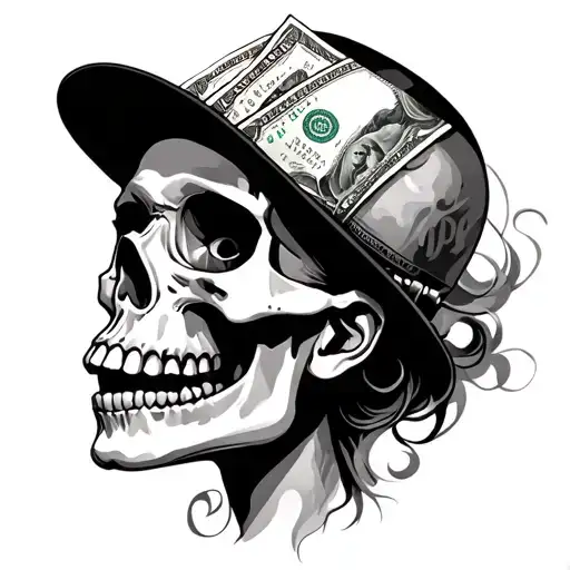 skull and money Smokey gangster girl tattoo design idea