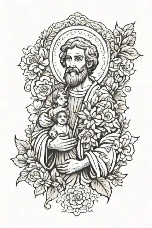 st Joseph surrounded by heavenly tattoo design idea