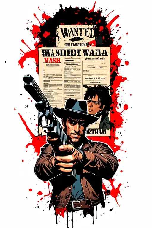 cowboy Bebop holding a gun looking at a wanted poster of cash the stampede  tattoo design idea