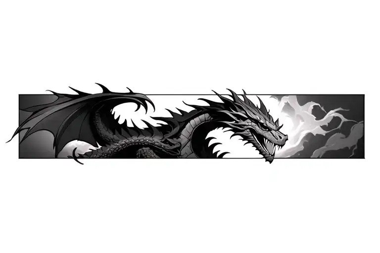 Dragon horizontally detailed anime tattoo design idea