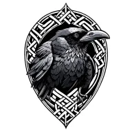 Flying raven and nordic knotwork tattoo design idea