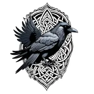 Flying raven and nordic knotwork tattoo design idea