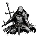 hooded warrior wielding a sword tattoo design idea