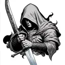 hooded warrior wielding a sword tattoo design idea