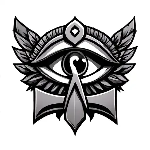 cyber sigilism style ankh symbol with eye tattoo design idea