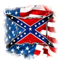 square confederate flag in center with american flag behind it distressed and faded tattoo design idea