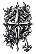 filigree design with compass and knights Templar with fleur de lis tattoo design idea