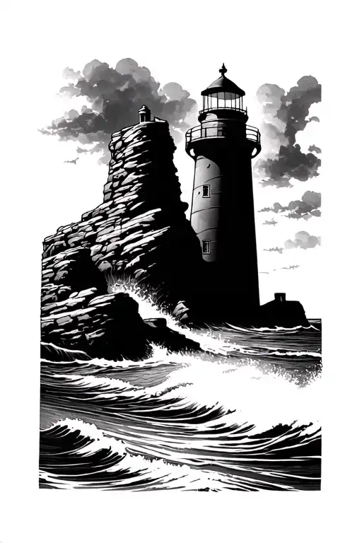 Lighthouse rocks sea tattoo design idea
