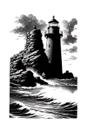 Lighthouse rocks sea tattoo design idea