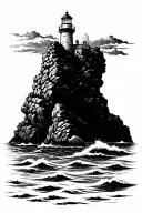 Lighthouse rocks sea tattoo design idea