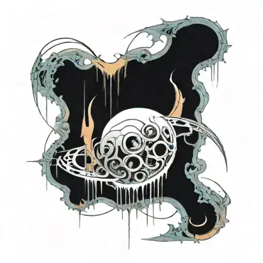 moon-with-liquid-blood-flows-down-half cyber sigilism many many many many curves lines, detailed horror, blood tattoo design idea