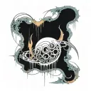 moon-with-liquid-blood-flows-down-half cyber sigilism many many many many curves lines, detailed horror, blood tattoo design idea