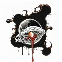 moon-with-liquid-blood-flows-down-half cyber sigilism many many many many curves lines, detailed horror, blood tattoo design idea