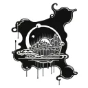 moon-with-liquid-blood-flows-down-half cyber sigilism many many many many curves lines, detailed horror, blood tattoo design idea