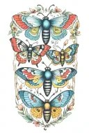 3 colorful moths tattoo design idea